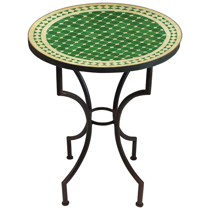 Mesa mosaico de Marruecos - Redonda - Esmaltada en verde y blanco - M60-30