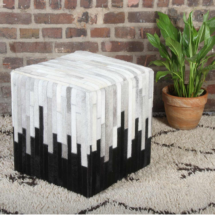 Puf de piel patchwork Sunil