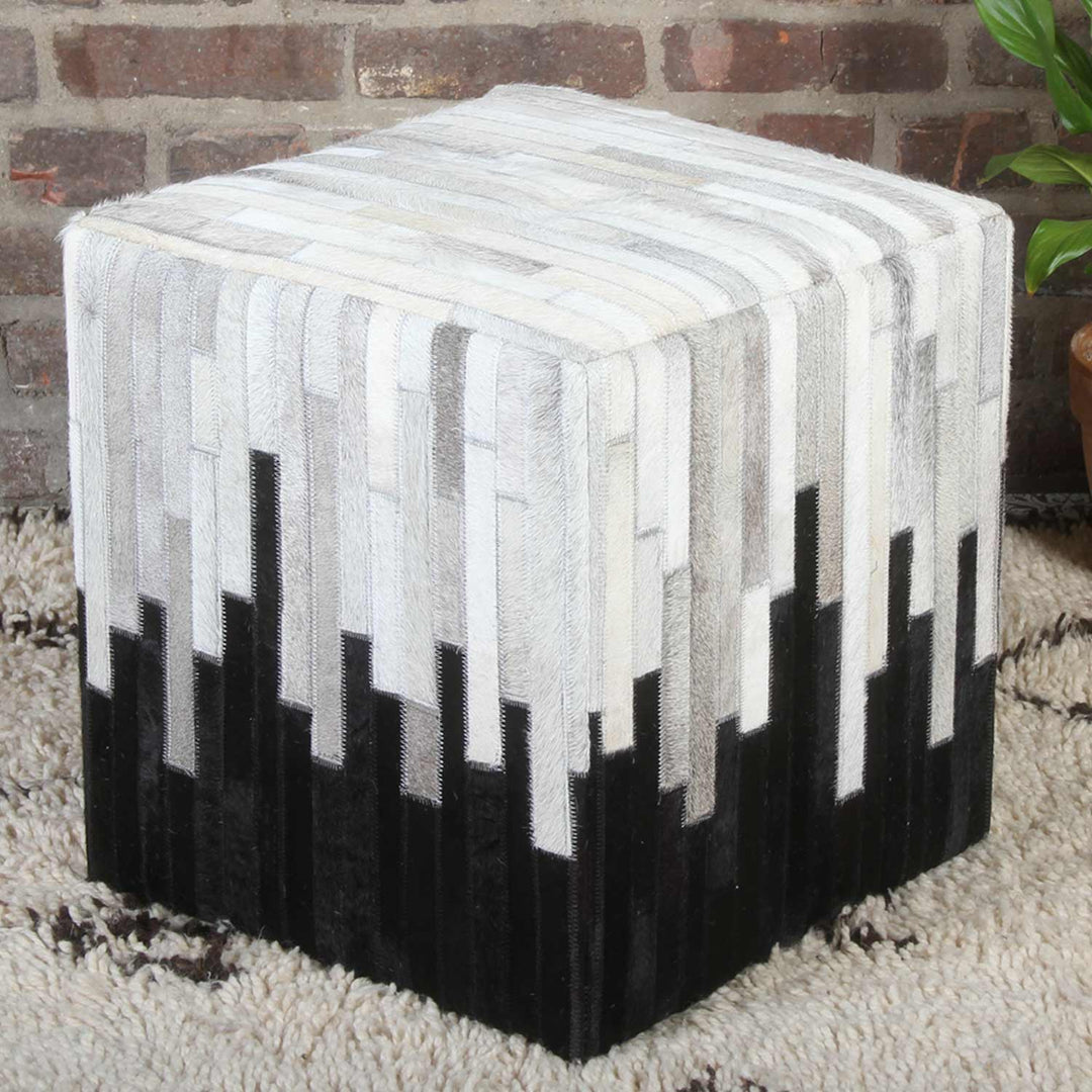 Puf de piel patchwork Sunil