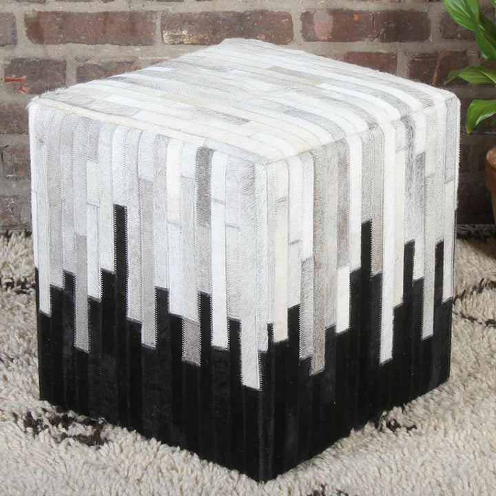 Puf de piel patchwork Sunil