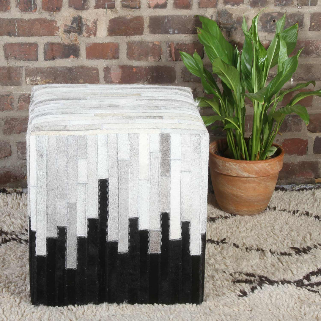Puf de piel patchwork Sunil