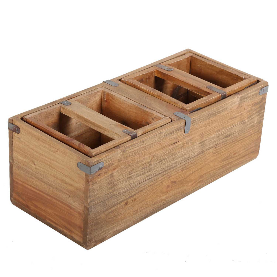 Caja de madera de teca Enzo, juego de 3