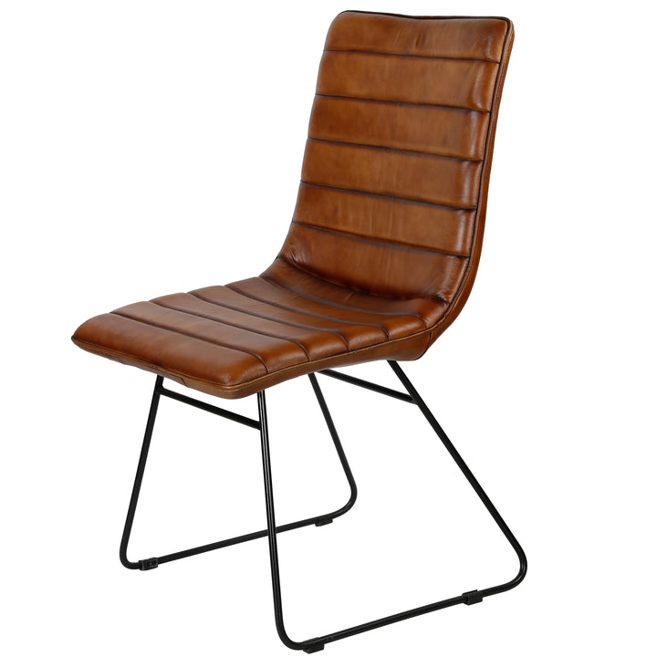 Silla de comedor de cuero marrón