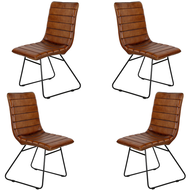 Silla de comedor de cuero marrón