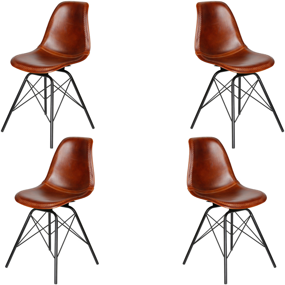 Silla de comedor de cuero marrón