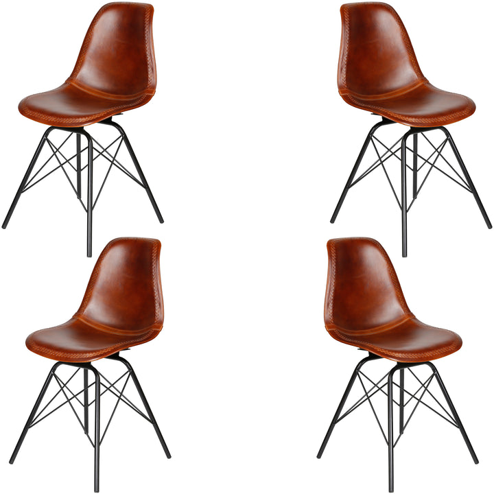 Silla de comedor de cuero marrón