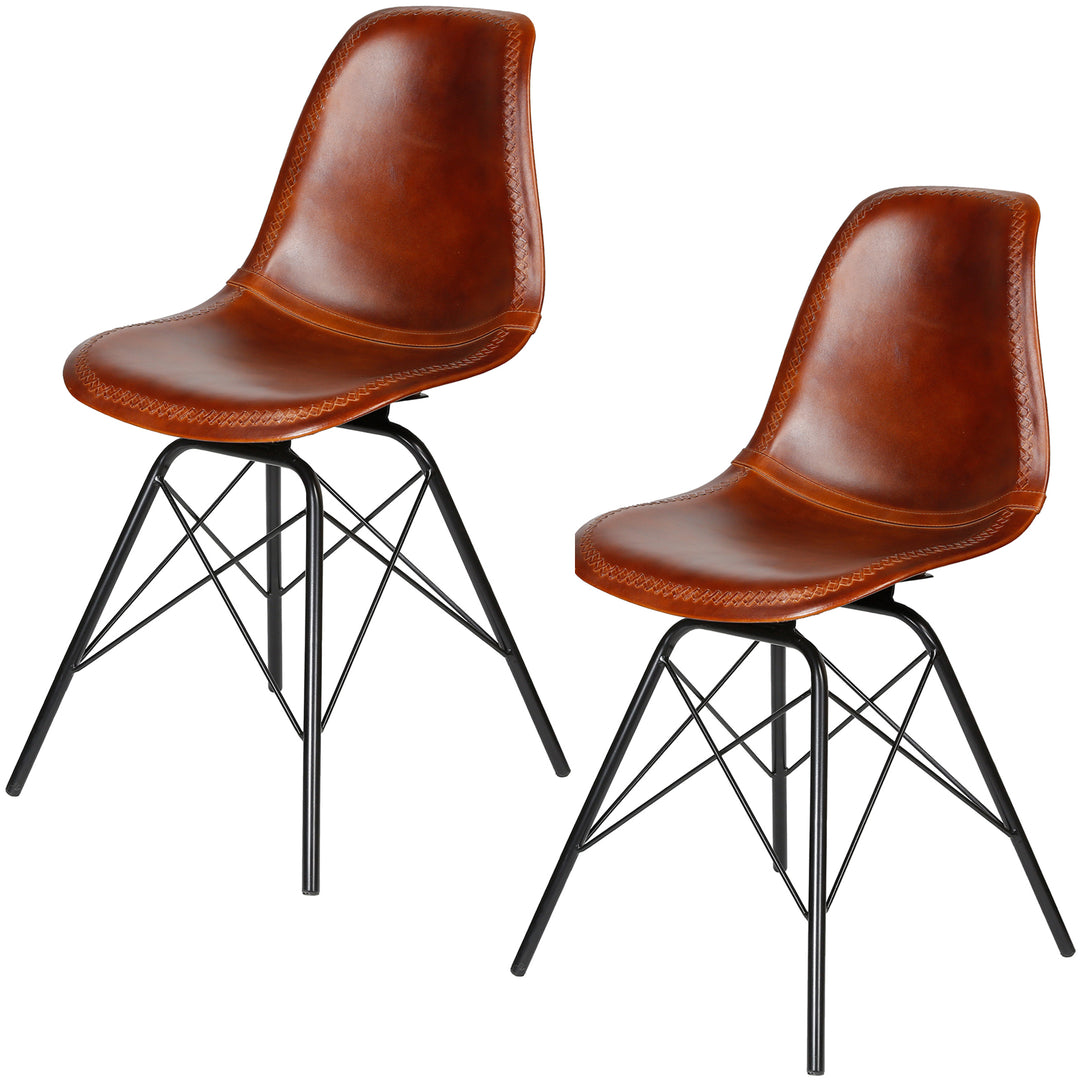 Silla de comedor de cuero marrón