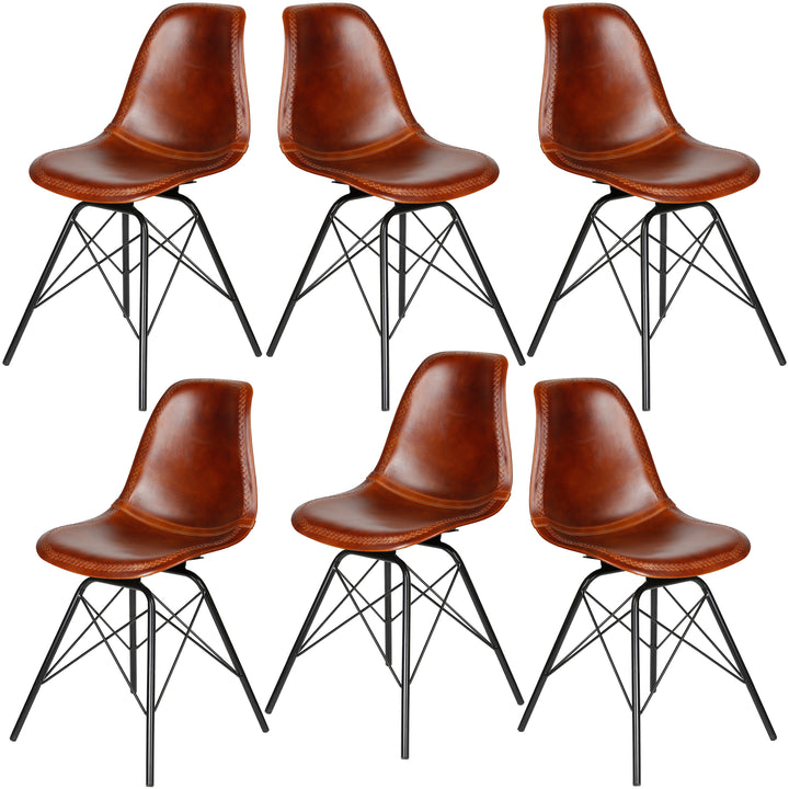 Silla de comedor de cuero marrón