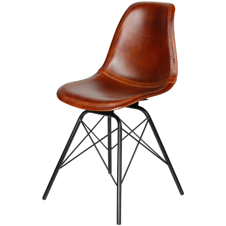 Silla de comedor de cuero marrón