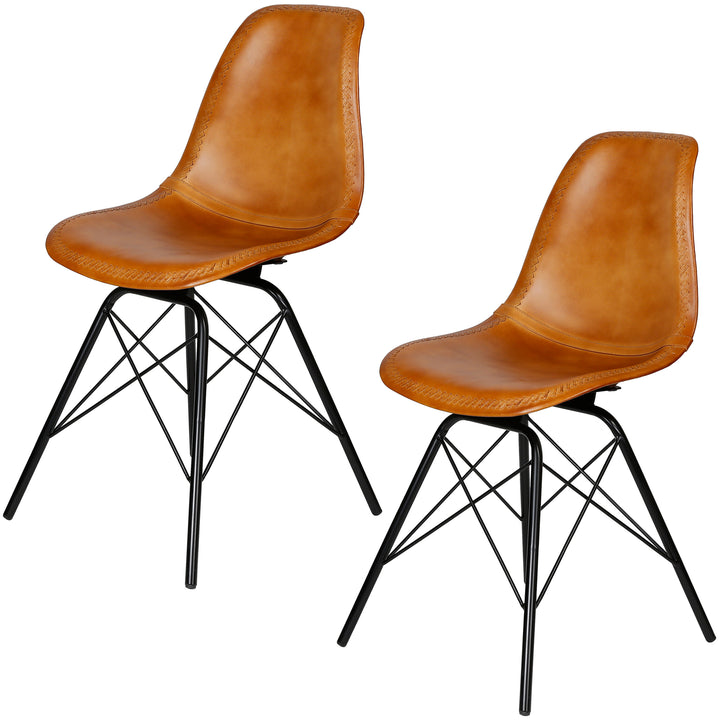 Silla de comedor de cuero coñac