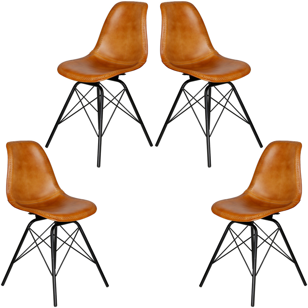 Silla de comedor de cuero coñac