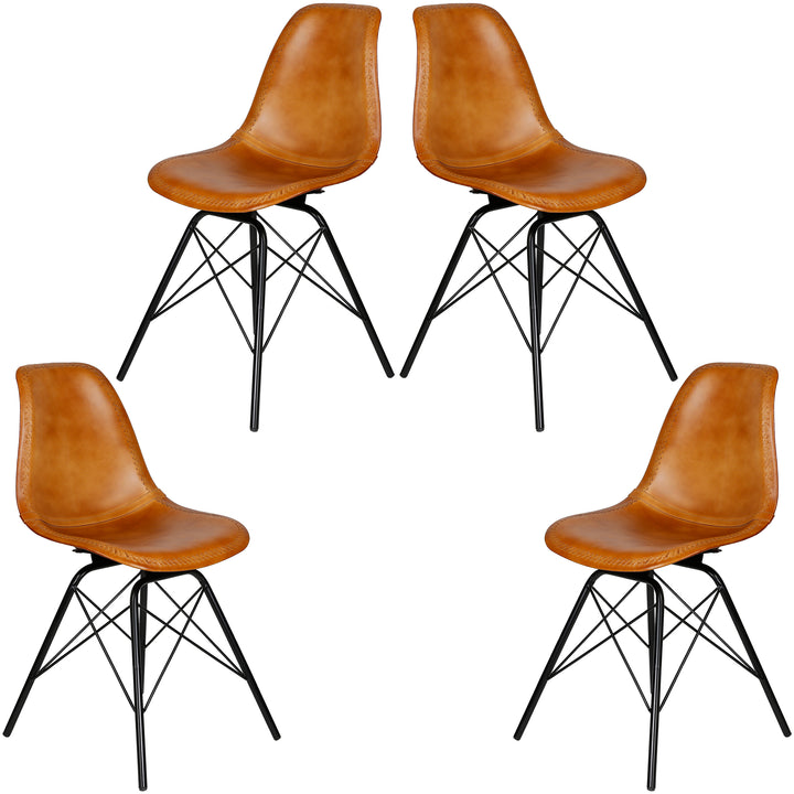 Silla de comedor de cuero coñac