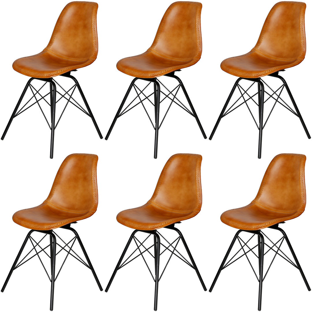 Silla de comedor de cuero coñac