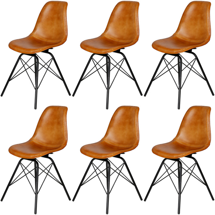 Silla de comedor de cuero coñac