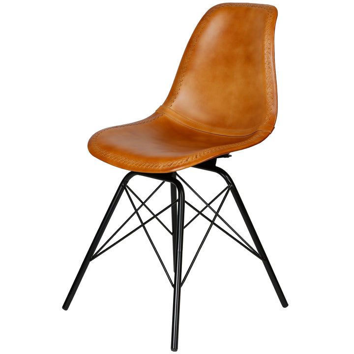 Silla de comedor de cuero coñac