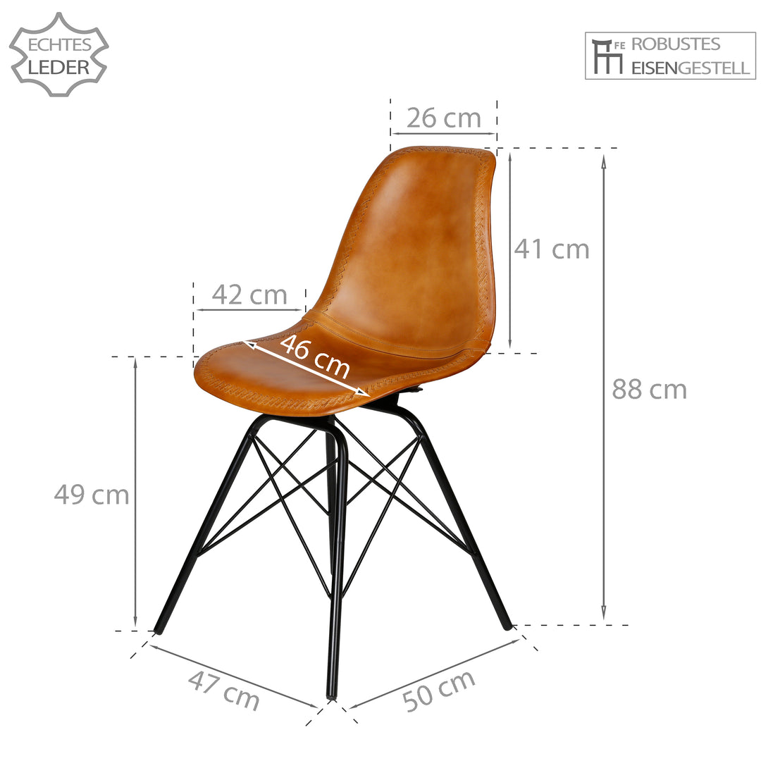 Silla de comedor de cuero coñac