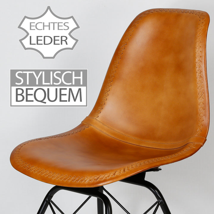 Silla de comedor de cuero coñac