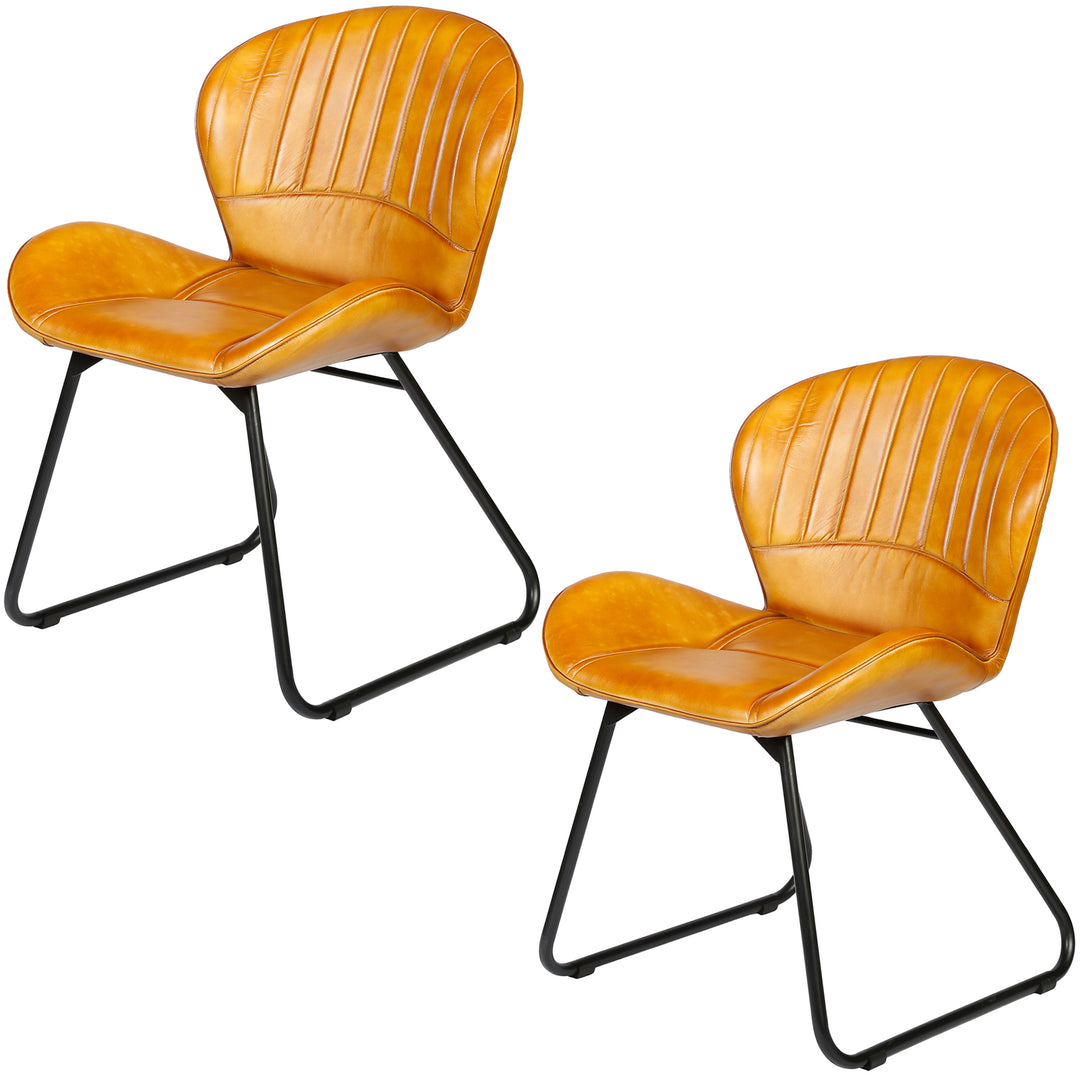 Silla de comedor de cuero marrón coñac