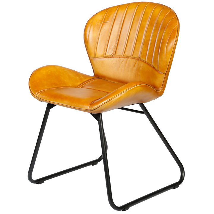 Silla de comedor de cuero marrón coñac