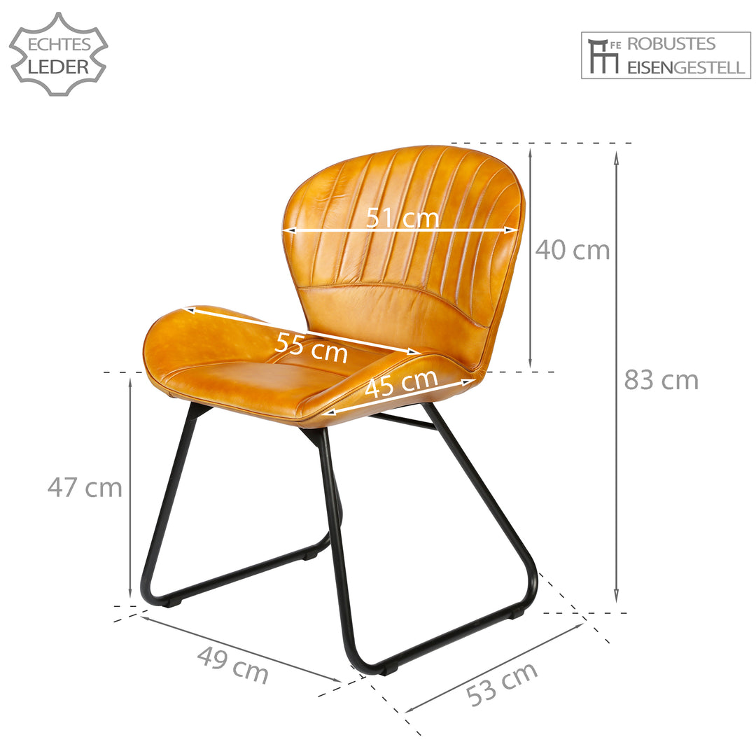 Silla de comedor de cuero marrón coñac