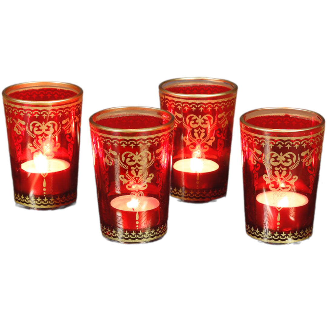 Vaso para velas calientaplatos rojo dorado, juego de 6