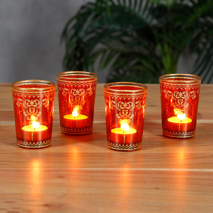 Portavelas de cristal naranja dorado, juego de 6 unidades