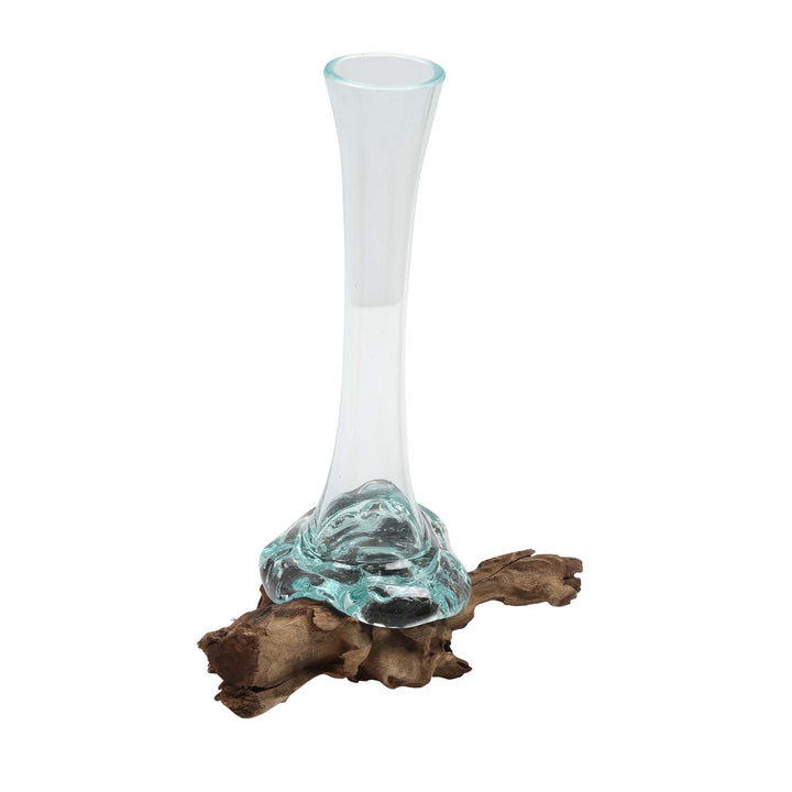 Jarrón de cristal sobre madera de raíz A27