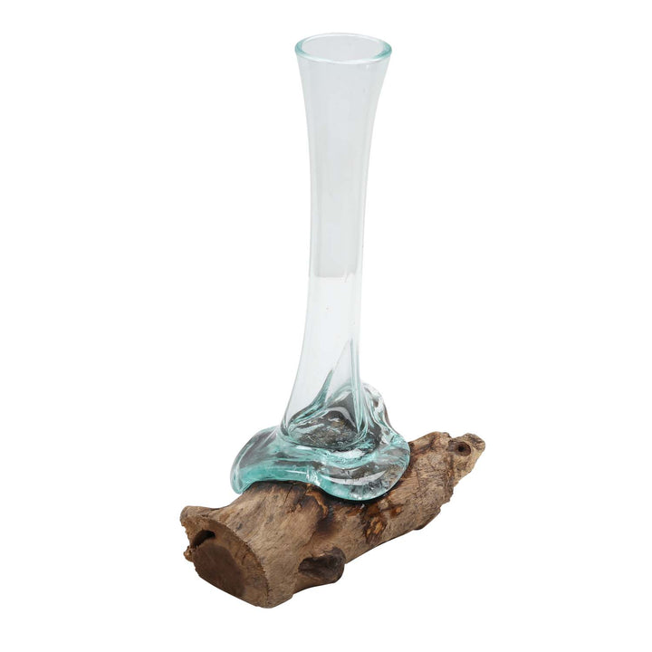 Jarrón de cristal sobre madera de raíz A27