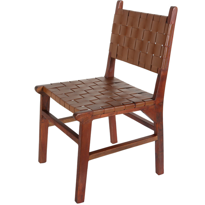 Silla de comedor de cuero marrón