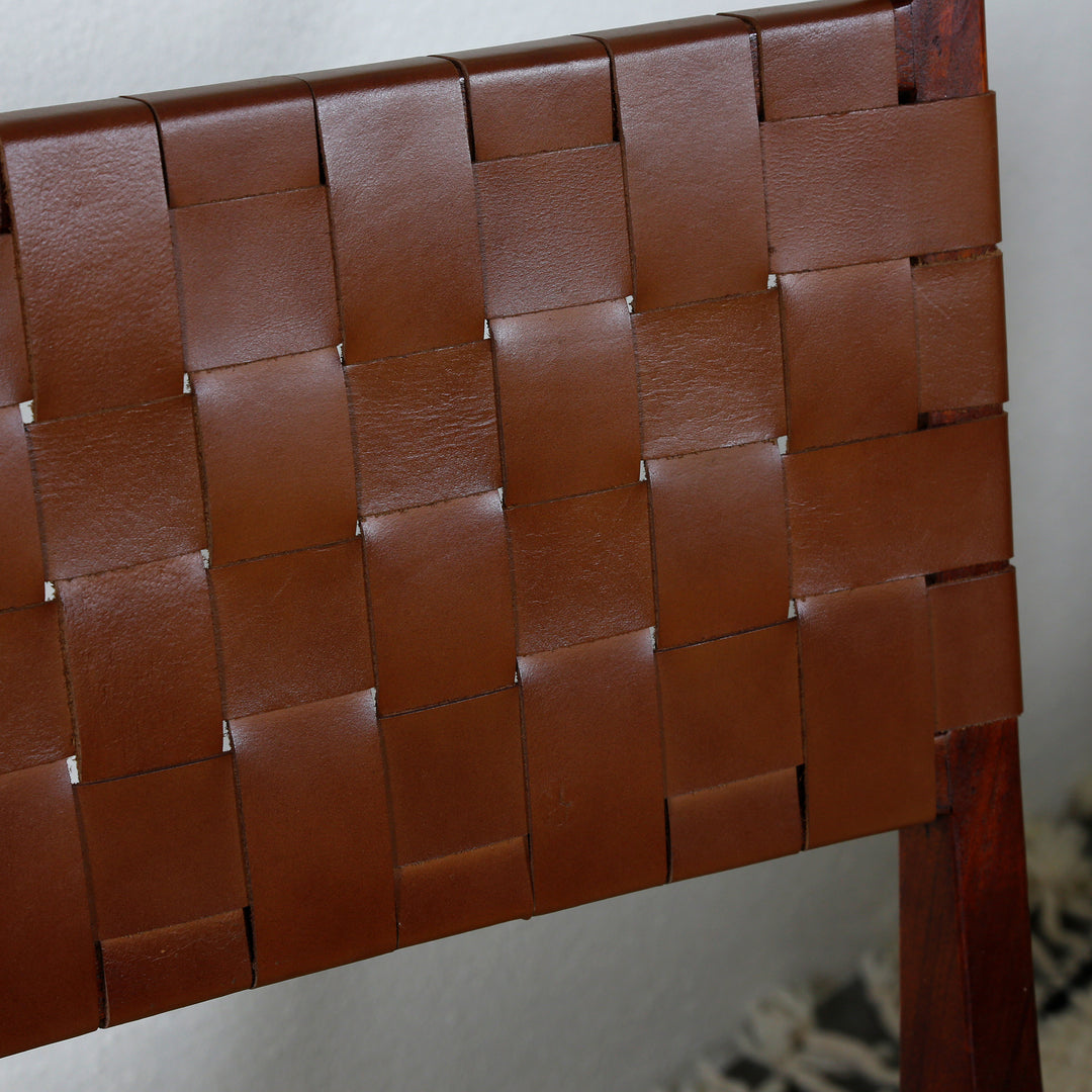 Silla de comedor de cuero marrón