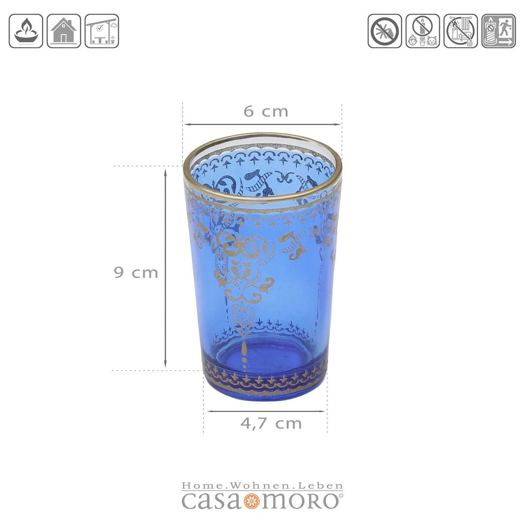 Vaso para velas calientaplatos azul dorado, juego de 6