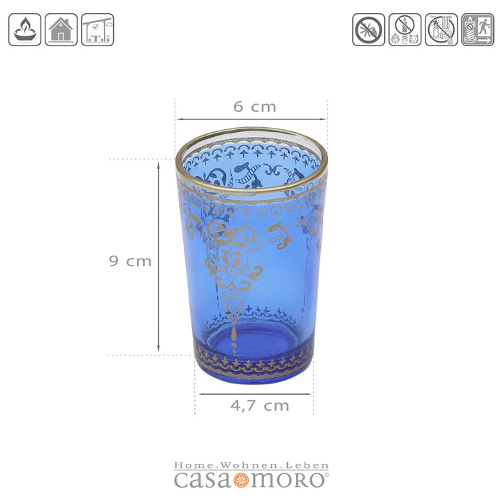Vaso para velas calientaplatos azul dorado, juego de 6
