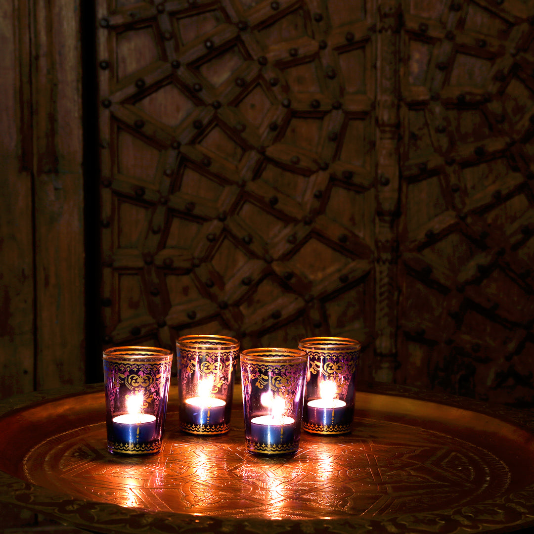 Vaso para velas calientaplatos azul dorado, juego de 6