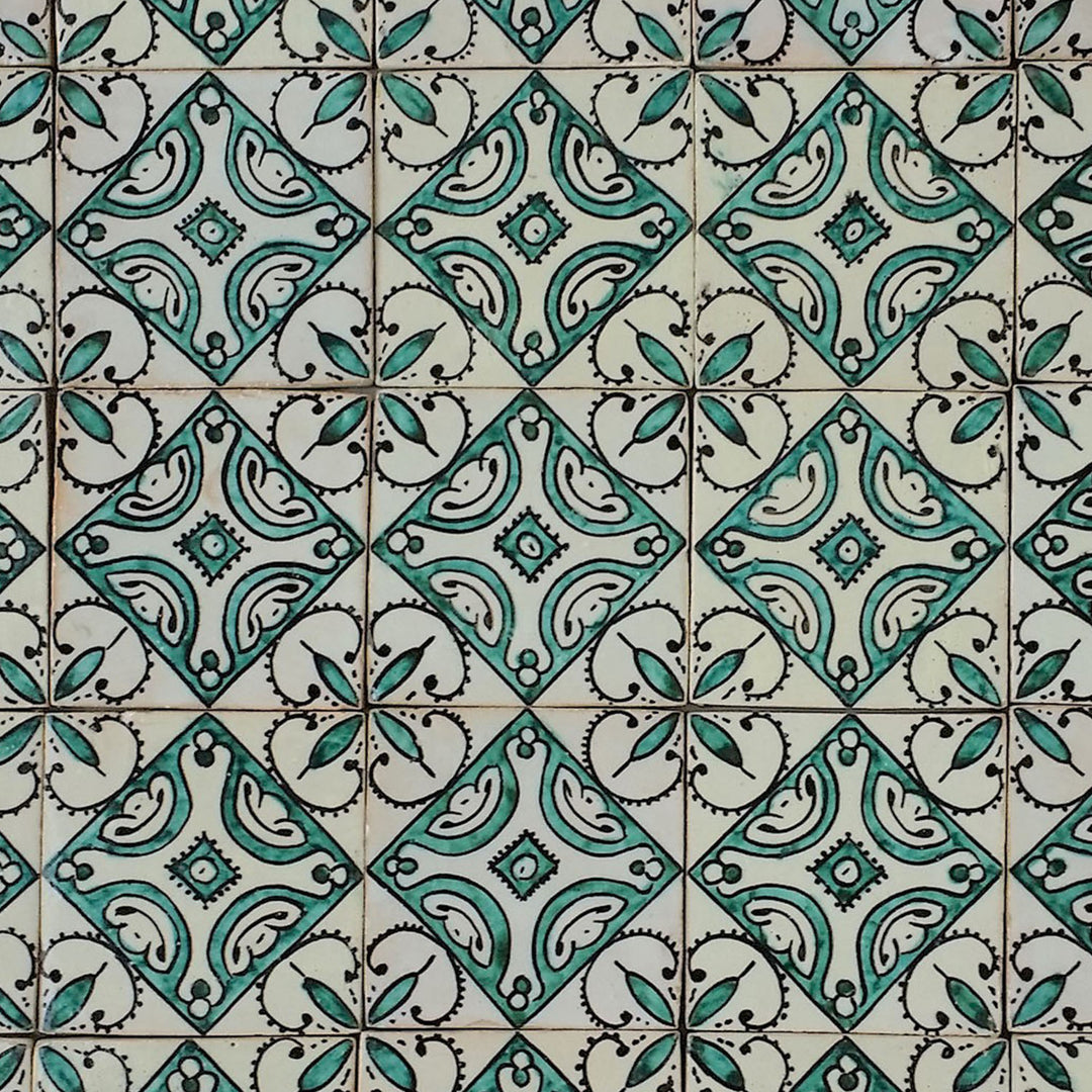 Azulejo pintado a mano Ebru verde