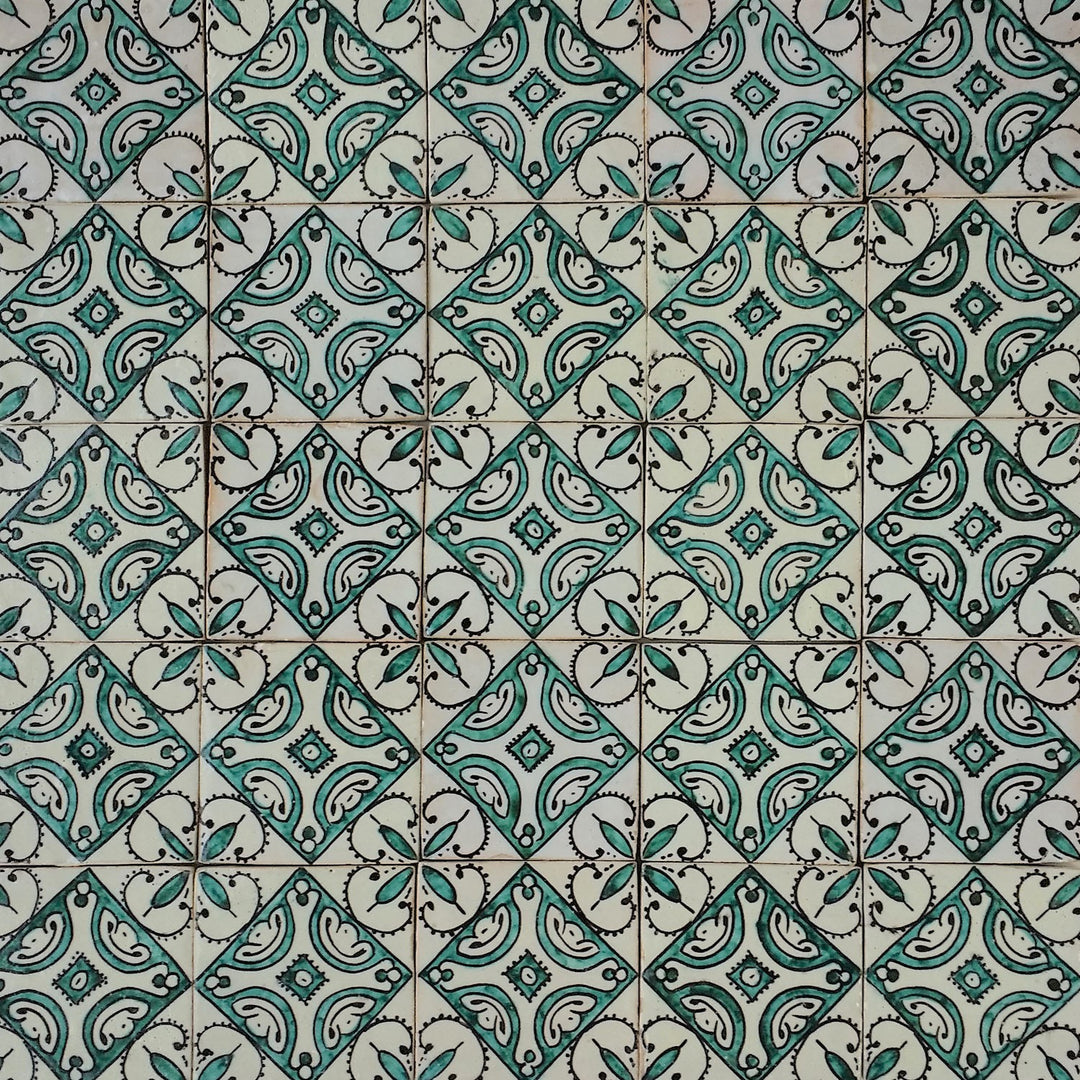 Azulejo pintado a mano Ebru verde