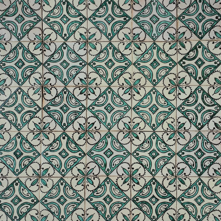 Azulejo pintado a mano Ebru verde