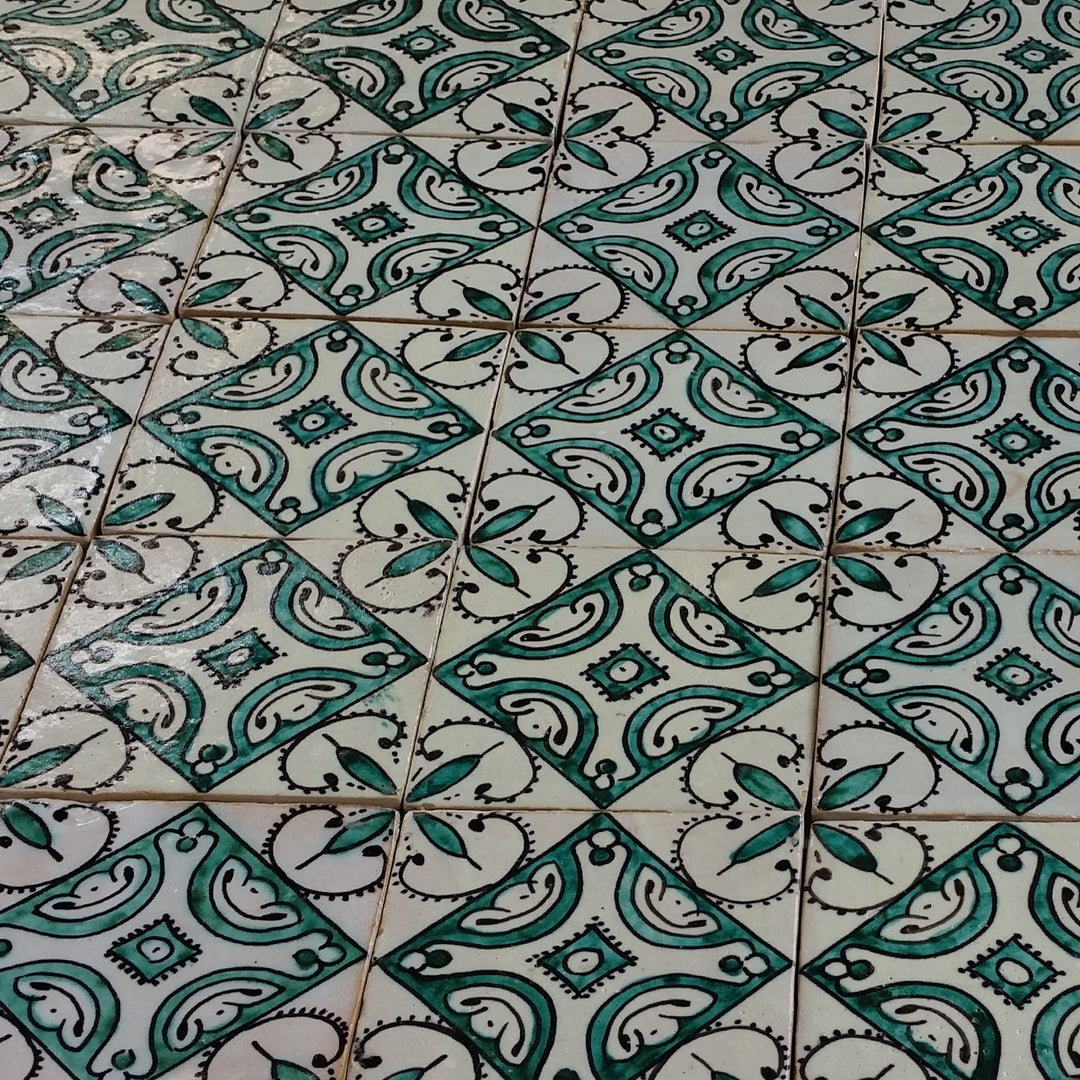 Azulejo pintado a mano Ebru verde