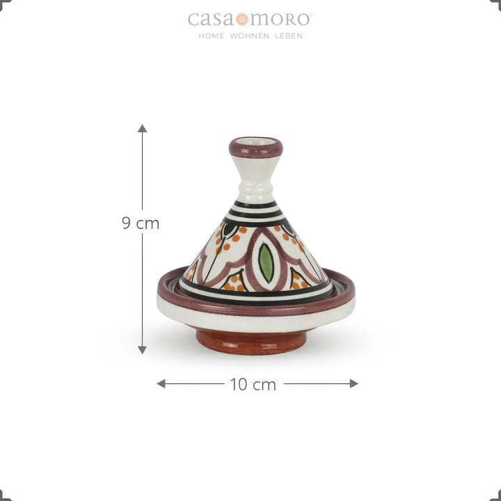 especia Tajine Realizada en barro, cerámica pintada a mano de 9 cm de alto y 10 cm de diámetro.