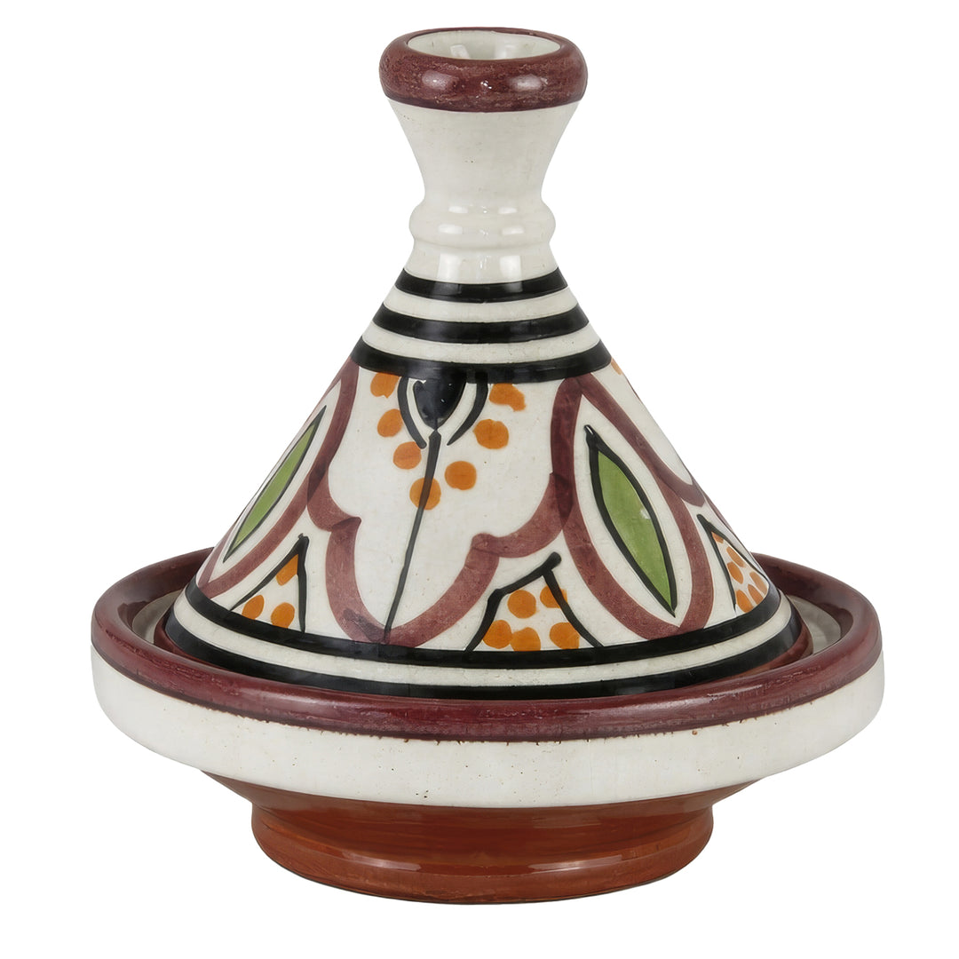 especia Tajine de arcilla, cerámica pintada a mano con motivos marroquíes como recipiente decorativo para especias