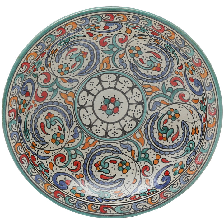 Cuenco de cerámica pintado a mano procedente de Fez, con motivos florales y enredaderas de colores