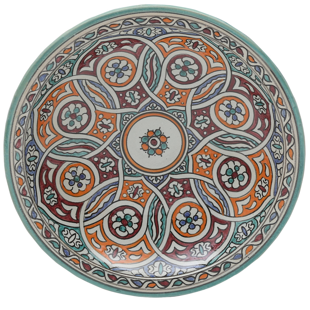 Cuenco de cerámica marroquí de Fez con un colorido motivo trenzado, Ø 35 cm