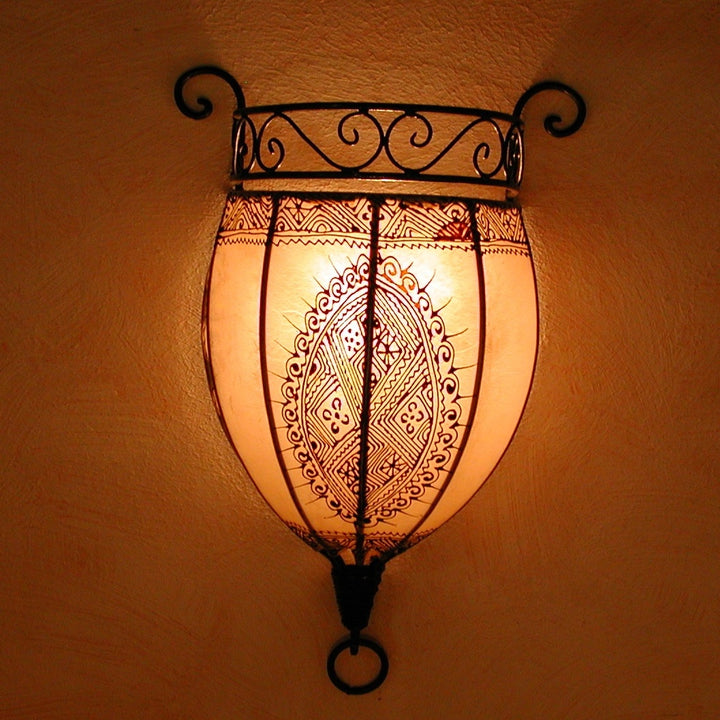 Lámpara de pared de cuero y henna Nakous Blanco