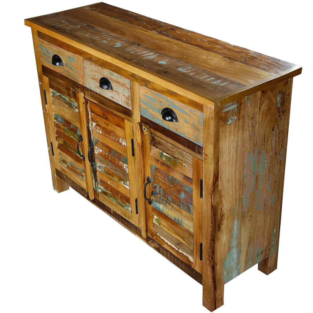 Alacena de madera maciza estilo vintage con cajones y puertas para el salón