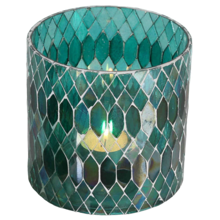 Portavelas marroquí con mosaico Rayan verde