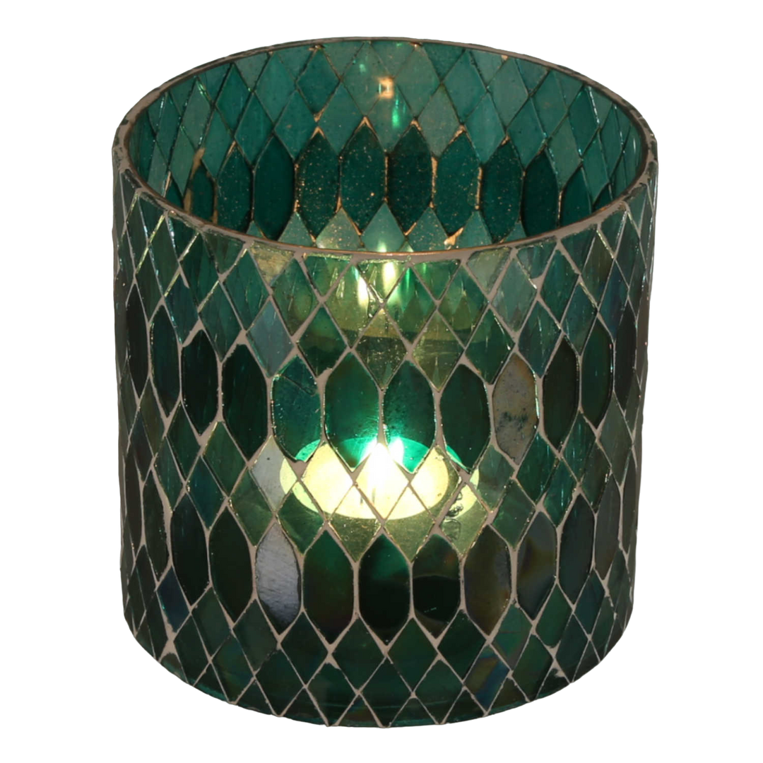 Portavelas marroquí con mosaico Rayan verde