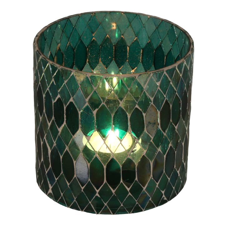 Portavelas marroquí con mosaico Rayan verde