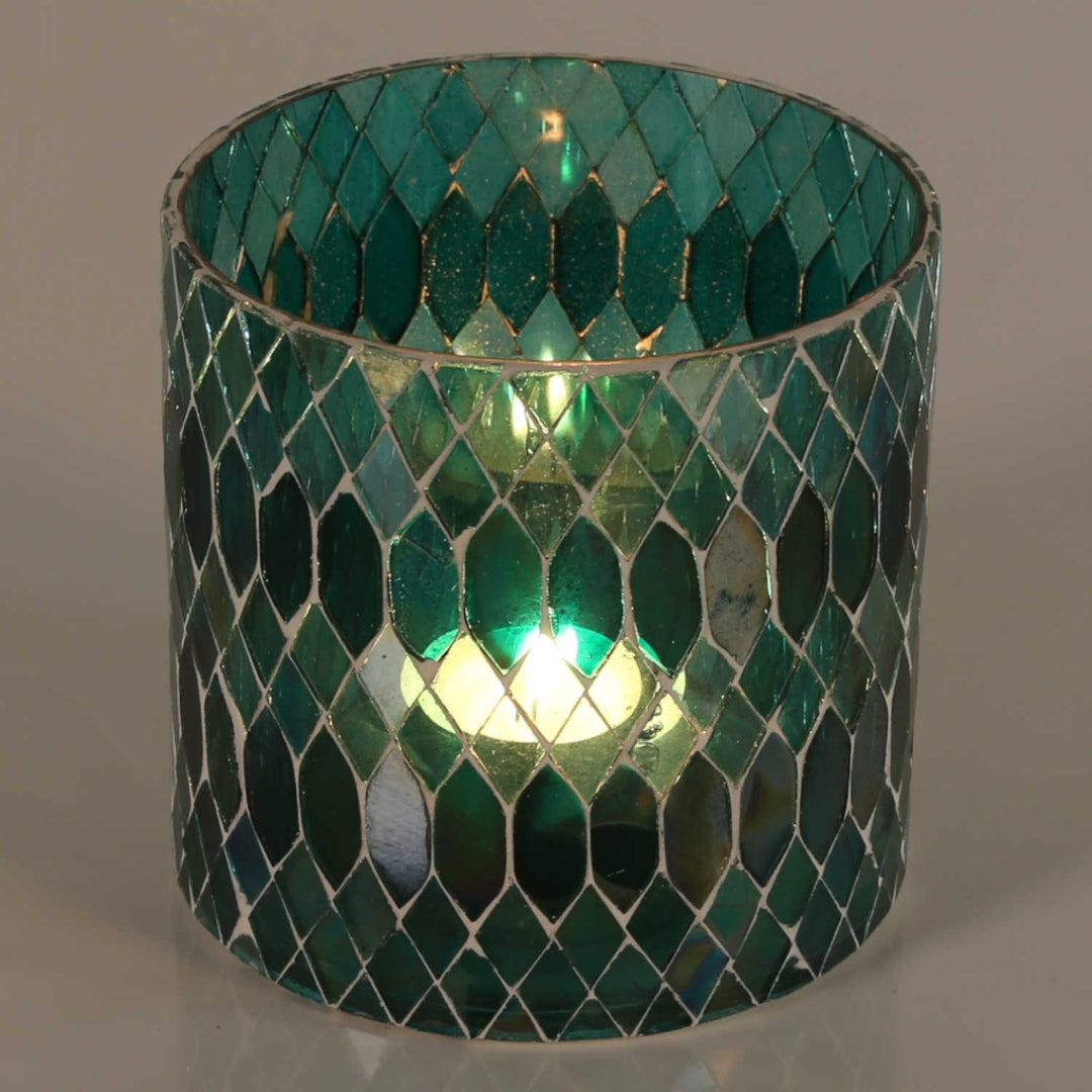 Portavelas marroquí con mosaico Rayan verde