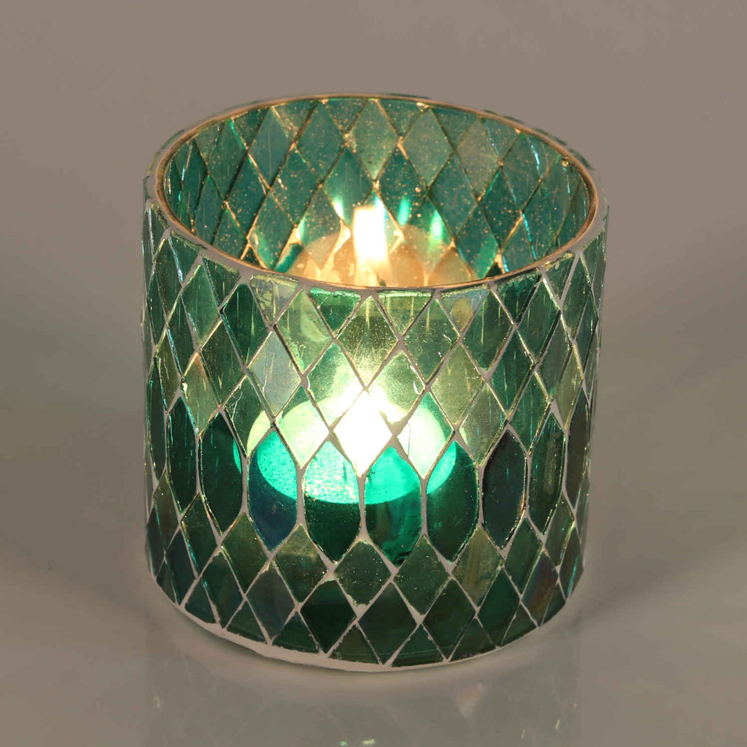Portavelas marroquí con mosaico Rayan verde