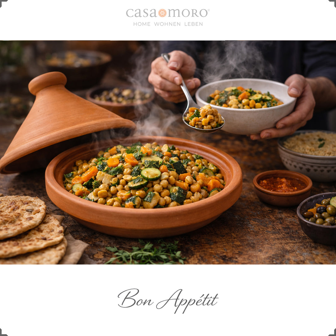 sin vidriar Tajine de Marruecos 30 cm con receta vegetariana y especias aromáticas