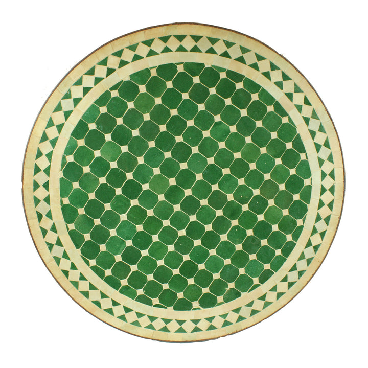 Mesa mosaico de Marruecos - Redonda - Esmaltada en verde y blanco - M60-30